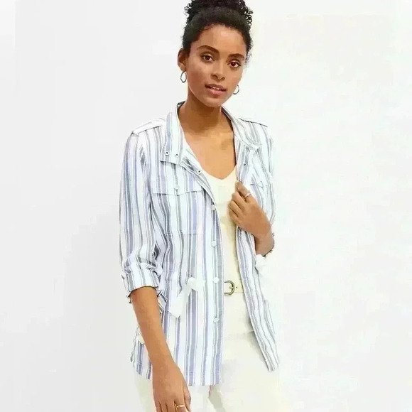Loft Stripe Cinch Waist Jacket - Picture 1 of 13